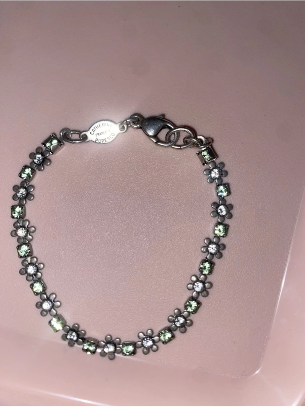 CATHERINE FRANCE POPESCO silver-tone clear and light green crystals bracelet